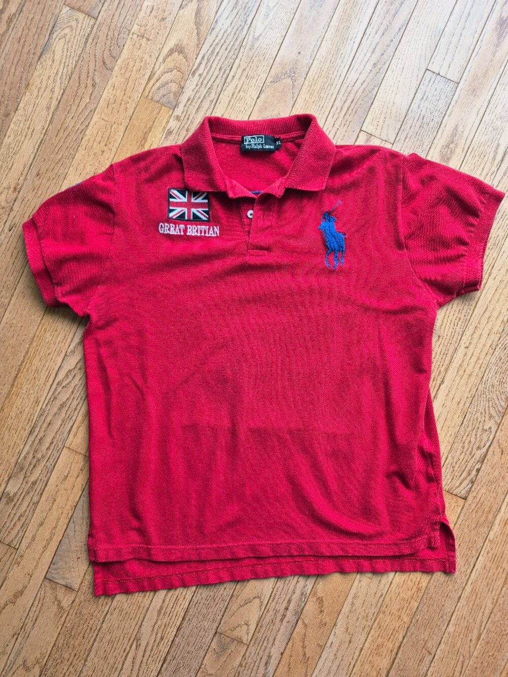 Polo Ralph Lauren Great Britain Flag Embroidery Red Polo Shirt
